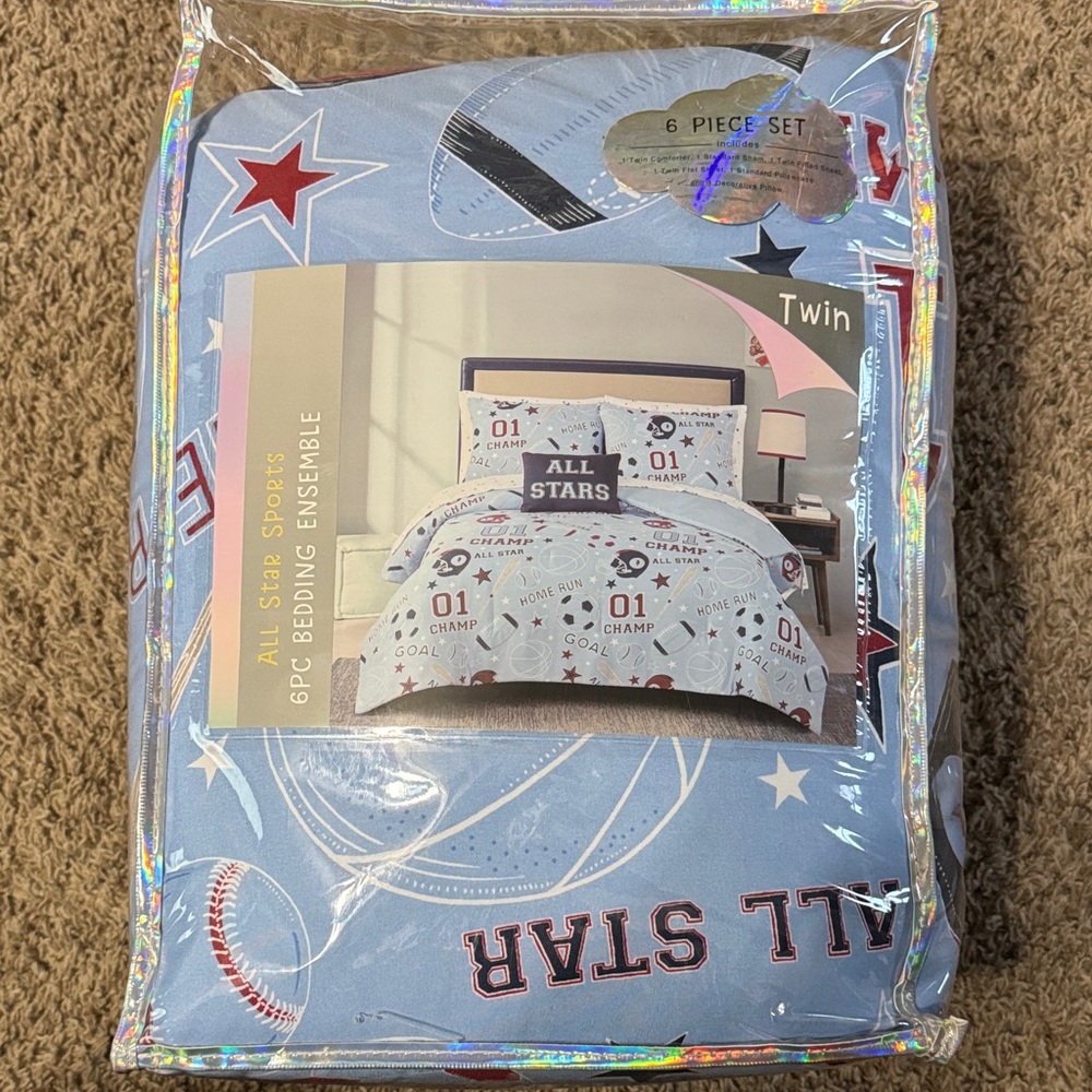 Champs All Stars Sports Comforter Set - Light Blue and Red